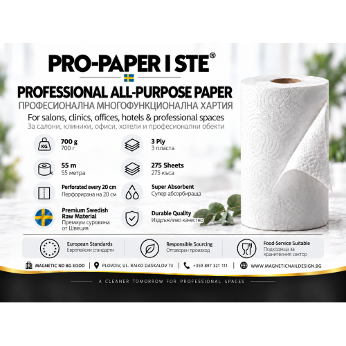 PRO-PAPER супер абсорбираща хартия без мъхчета за салони и хотели PRO-PAPER супер абсорбираща хартия без мъхчета за салони и хотели