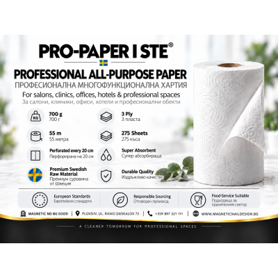 PRO-PAPER супер абсорбираща хартия без мъхчета за салони и хотели PRO-PAPER супер абсорбираща хартия без мъхчета за салони и хотели