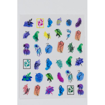 тикери за нокти Botanical Abstract Art – цветни листа, цветя и абстрактни линии