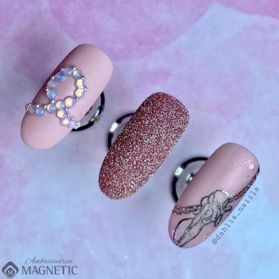 Starburst Glitter Rose Magnetic Nail Design - 3