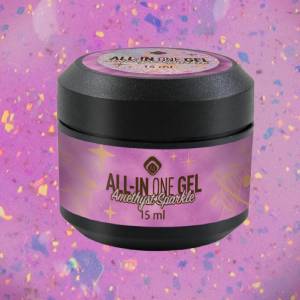 All in One Gel Amethyst Sparkle All in One Gel Amethyst Sparkle TPO Free – мистичен лилав блясък All in One Gel Amethyst Sparkle TPO Free ще ви плени със своя дълбок аметистов блясък и наситено лилаво сияние. Прозрачната основа съдържа фини блестящи микрочастици, които пречупват светлината и създават многоизмерен ефект. Формулата е TPO-free и безопасна за клиенти с чувствителни нокти. Гелът е идеален за изграждане, укрепване и декорация на ноктите в една стъпка, като осигурява здравина и еластичност без пожълтяване.