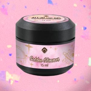 All in One Gel Golden Glimmer All in One Gel Golden Glimmer – луксозен златист блясък и издръжливост All in One Gel Golden Glimmer TPO Free е многофункционален изграждащ гел със завладяващ диамантено‑златист блясък. Той съчетава строителна здравина, самонивелираща се текстура и богат ефект. Подходящ за изграждане, укрепване и декорация на нокти, придава луксозен вид на всеки маникюр.